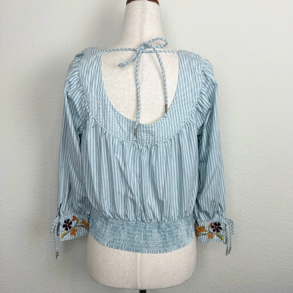 Anthropologie Beaded Puff-Sleeved Blouse Size Small‎